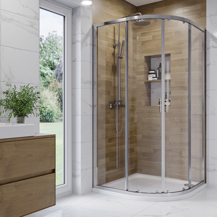 ALMOST PERFECT - 1000x800mm Chrome 6mm Glass Right Hand Offset Quadrant Shower Enclosure with Shower Tray - Carina