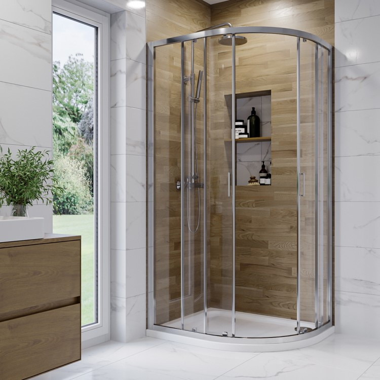 ALMOST PERFECT - 1000x800mm Chrome 6mm Glass Right Hand Offset Quadrant Shower Enclosure with Shower Tray - Carina