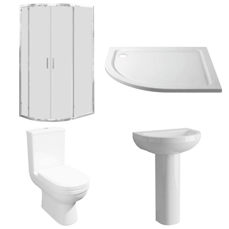 1000 x 800mm Left Hand Offset Quadrant Shower Enclosure Suite with Toilet & Basin - Carina