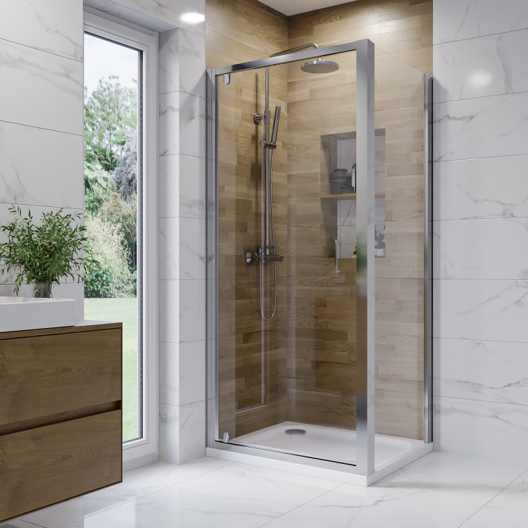 800x700mm Chrome 6mm Glass Rectangular Hinged Shower Enclosure - Carina