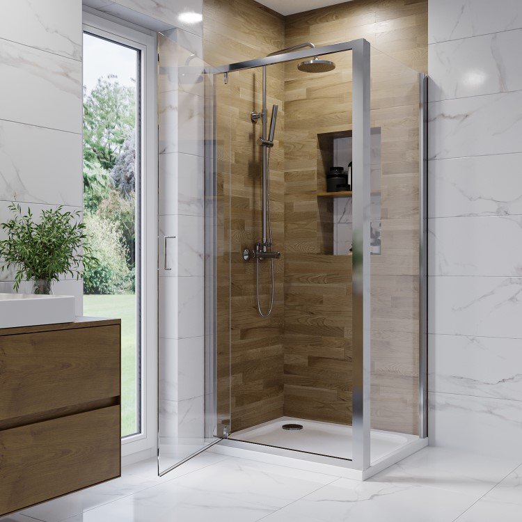 900x700mm Chrome 6mm Glass Rectangular Hinged Shower Enclosure - Carina