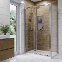 1400x900mm Chrome 6mm Glass Rectangular Sliding Shower Enclosure with Shower Tray - Carina