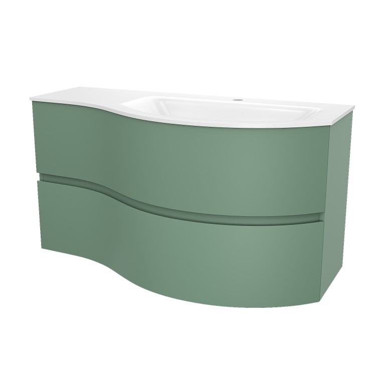 1000mm Green Wall Hung Right Hand Curved Vanity Unit with Basin  - Tulum