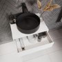 600mm White Wall Hung Countertop Vanity Unit with Black Basin and Shelf - Lugo