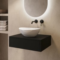 600mm Black Wall Hung Countertop Vanity Unit with Oval Basin - Lugo
