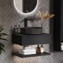 600mm Black Wall Hung Countertop Vanity Unit with Black Basin and Shelf  - Lugo