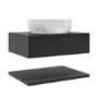 600mm Black Wall Hung Countertop Vanity Unit with White Marble Effect Basin and Shelves - Lugo