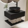 600mm Black Wall Hung Countertop Vanity Unit with Black Marble Effect Basin and Shelves - Lugo