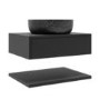 600mm Black Wall Hung Countertop Vanity Unit with Black Marble Effect Basin and Shelves - Lugo