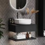 600mm Black Wall Hung Countertop Vanity Unit with Square Basin and Shelves - Lugo