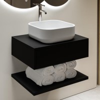 600mm Black Wall Hung Countertop Vanity Unit with White Square Basin and Shelf - Lugo 600mm Black Wall Hung Countertop Vanity Unit with White Square Basin and Shelf - Lugo
