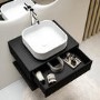 600mm Black Wall Hung Countertop Vanity Unit with White Square Basin and Shelf - Lugo