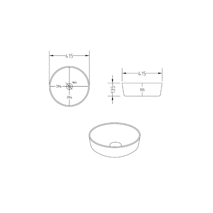 600mm Black Wall Hung Countertop Vanity Unit with Basin - Lugo