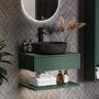 600mm Green Wall Hung Countertop Vanity Unit with Black Marble Effect Basin and Shelves - Lugo