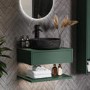 600mm Green Wall Hung Countertop Vanity Unit with Black Marble Effect Basin and Shelves - Lugo