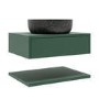 600mm Green Wall Hung Countertop Vanity Unit with Black Marble Effect Basin and Shelves - Lugo
