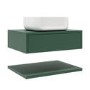 600mm Green Wall Hung Countertop Vanity Unit with Square Basin and Shelves - Lugo