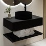 800mm Black Wall Hung Countertop Vanity Unit with Black Basin and Shelf - Lugo
