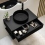 800mm Black Wall Hung Countertop Vanity Unit with Black Basin and Shelf - Lugo