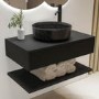 800mm Black Wall Hung Countertop Vanity Unit with Black Marble Effect Basin and Shelves - Lugo