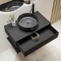800mm Black Wall Hung Countertop Vanity Unit with Black Marble Effect Basin and Shelves - Lugo