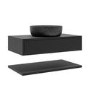 800mm Black Wall Hung Countertop Vanity Unit with Black Marble Effect Basin and Shelves - Lugo