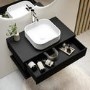 800mm Black Wall Hung Countertop Vanity Unit with White Square Basin and Shelf - Lugo