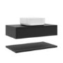 800mm Black Wall Hung Countertop Vanity Unit with White Square Basin and Shelf - Lugo