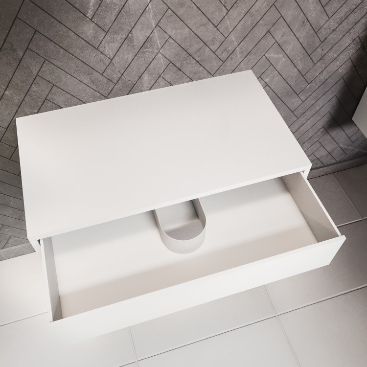 GRADE A2 - 800mm White Wall Hung Countertop Basin Shelves - Lugo
