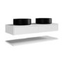 1200mm White Wall Hung Countertop Double Vanity Unit with Black Basins and Shelf - Lugo