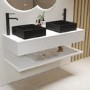 1200mm White Wall Hung Countertop Double Vanity Unit with Black Square Basins and Shelf - Lugo