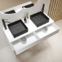 1200mm White Wall Hung Countertop Double Vanity Unit with Black Square Basins and Shelf - Lugo