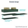 1200mm Green Wall Hung Double Countertop Vanity Unit with Brass Basins and Shelves - Lugo