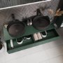 1200mm Green Wall Hung Double Countertop Vanity Unit with Black Basins and Shelf - Lugo