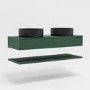 1200mm Green Wall Hung Double Countertop Vanity Unit with Black Basins and Shelf - Lugo