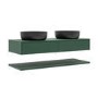 1200mm Green Wall Hung Double Countertop Vanity Unit with Black Marble Effect Basins and Shelves - Lugo