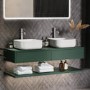 1200mm Green Wall Hung Double Countertop Vanity Unit with Square Basins and Shelves- Lugo