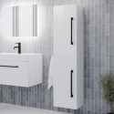BUN/BeBa_28207/80139 Double Door White  Wall Hung Tall Bathroom Cabinet with Black Handles 350 1400mm- Ashford