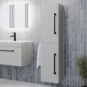 BUN/BeBa_28208/80141 Double Door Grey Wall Hung Tall Bathroom Cabinet with Black Handles 350 x 1400mm - Ashford
