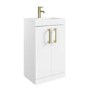 600mm White Freestanding Vanity Unit with Basin and Brass Handle - Ashford