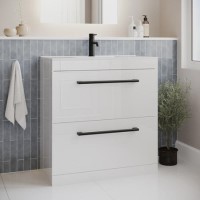 800mm White Freestanding Vanity Unit with Basin and Black Handles - Ashford 800mm White Freestanding Vanity Unit with Basin and Black Handles - Ashford