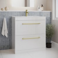 800mm White Freestanding Vanity Unit with Basin and Brass Handles - Ashford 800mm White Freestanding Vanity Unit with Basin and Brass Handles - Ashford