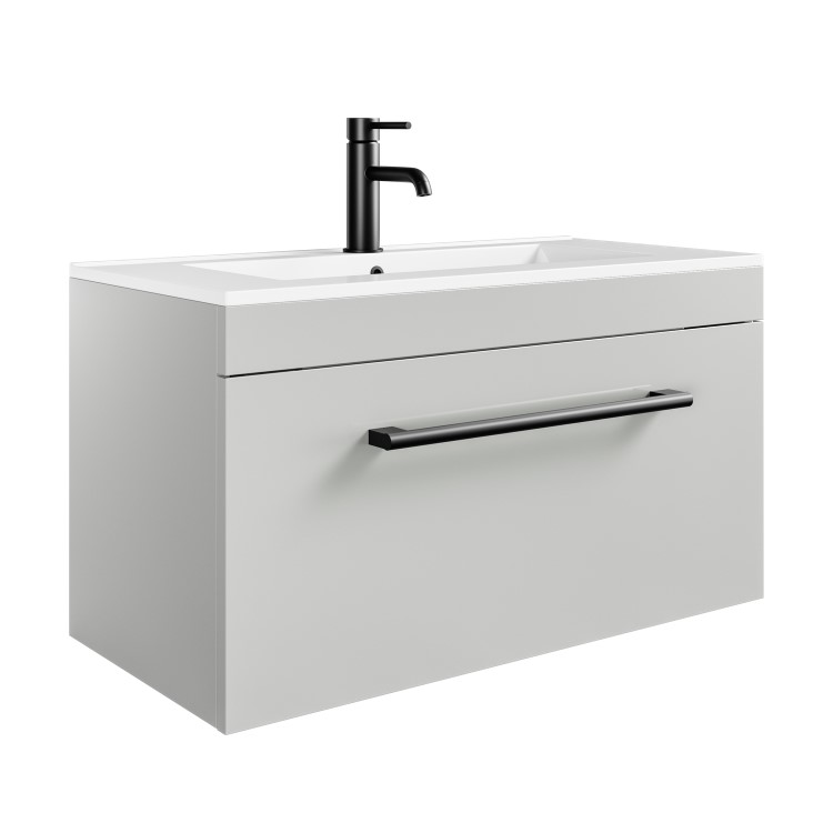 800mm Grey Wall Hung Vanity Unit with Basin and Black Handles - Ashford