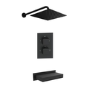 Black 2 Outlet Thermostatic Bath Mixer Shower Set With Waterfall Bath Filler Spout - Zana