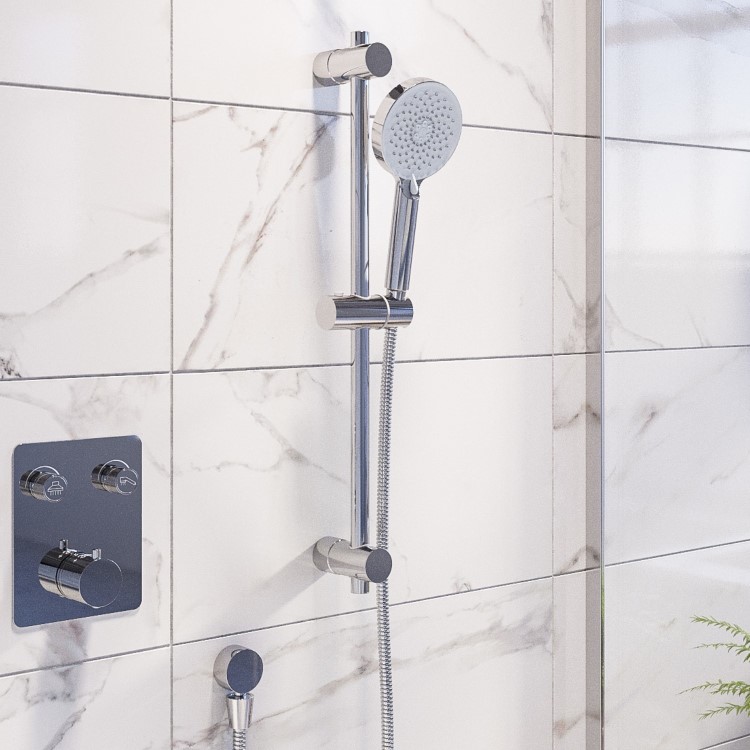 Chrome 2 Outlet  Wall Mounted Thermostatic Mixer Shower Set with Hand Shower - Vance