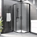 BUN/BeBa_28347/83206 900x760mm Black 8mm Glass Right Hand Offset Quadrant Shower Enclosure with Shower Tray - Pavo
