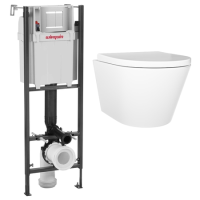 Wall Hung Rimless Toilet with Soft Close Seat, Chrome Mechanical Flush Plate, 1177mm Wirquin Frame & Cistern – Newport Wall Hung Rimless Toilet with Soft Close Seat, Chrome Mechanical Flush Plate, 1177mm Wirquin Frame & Cistern – Newport