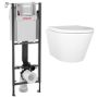 Wall Hung Rimless Toilet with Soft Close Seat, Chrome Mechanical Flush Plate, 1177mm Wirquin Frame & Cistern – Newport