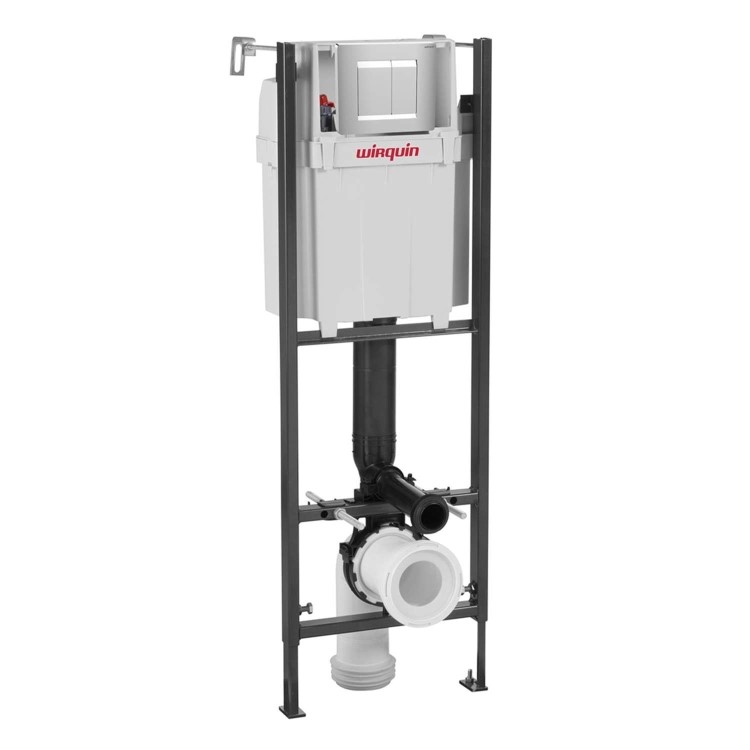 Wall Hung Rimless Toilet with Soft Close Seat, Chrome Mechanical Flush Plate, 1177mm Wirquin Frame & Cistern – Newport