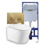 White Wall Hung Toilet with Soft Close Seat Frame Cistern and Brass Flush- Newport
